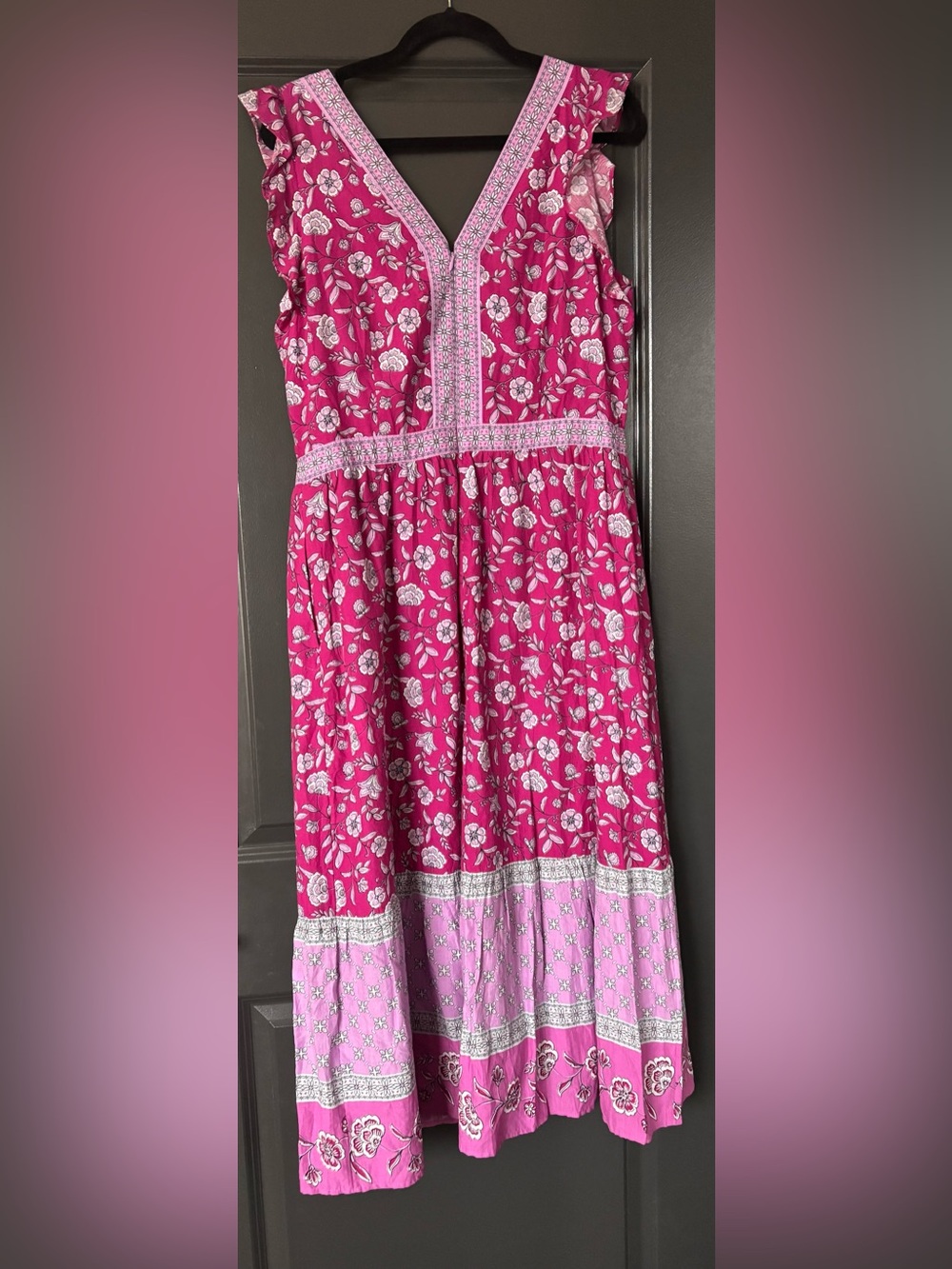 LOFT Pink Floral V-Neck Tiered Maxi Dress - Picture 2 of 4